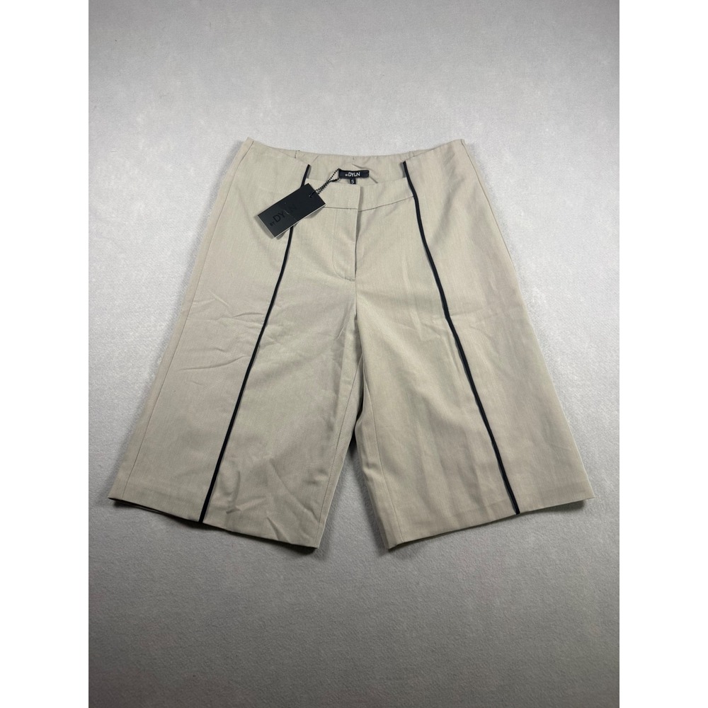 By Dyln Womens Beige High Waisted Wide Leg Shorts Black Piping Size S NEW